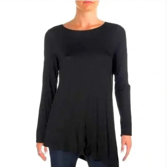 EILEEN FISHER black jersey knit asymmetrical tunic top - Picture 8 of 8